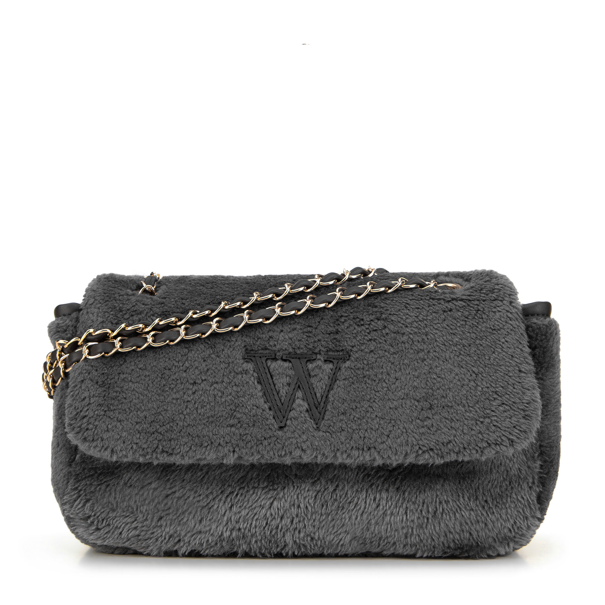 Damska torebka crossbody z futerkiem szara