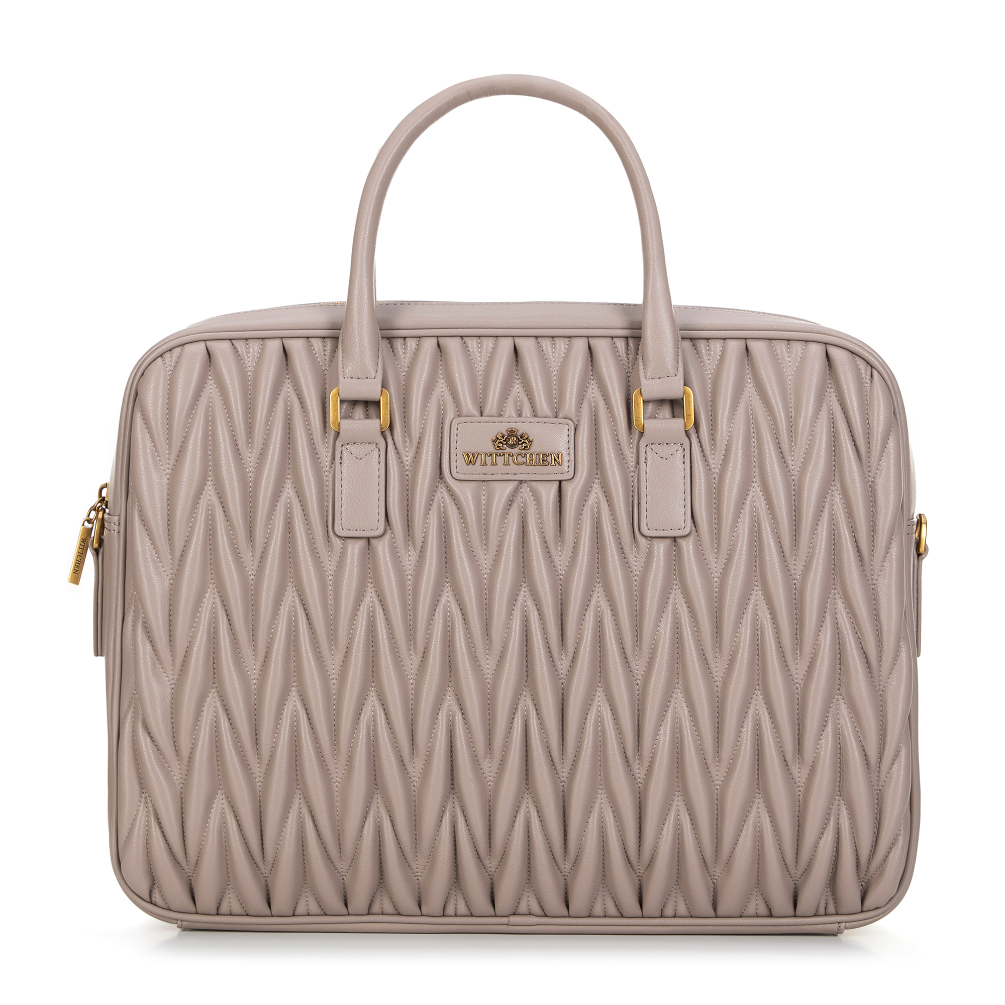Torba na laptopa 14’’ ze skóry w pionowe pikowanie beżowa