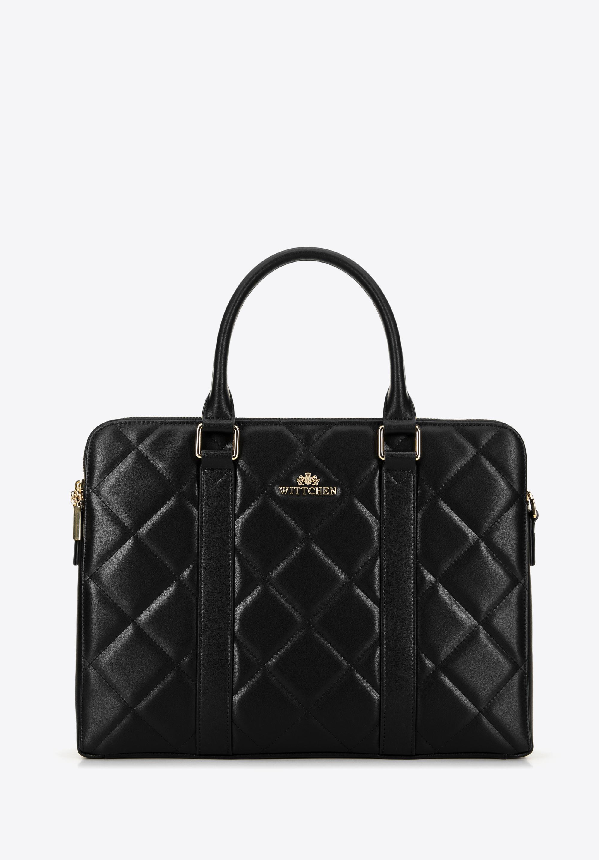 Damska torba na laptopa 15,6'' skórzana czarno - złota