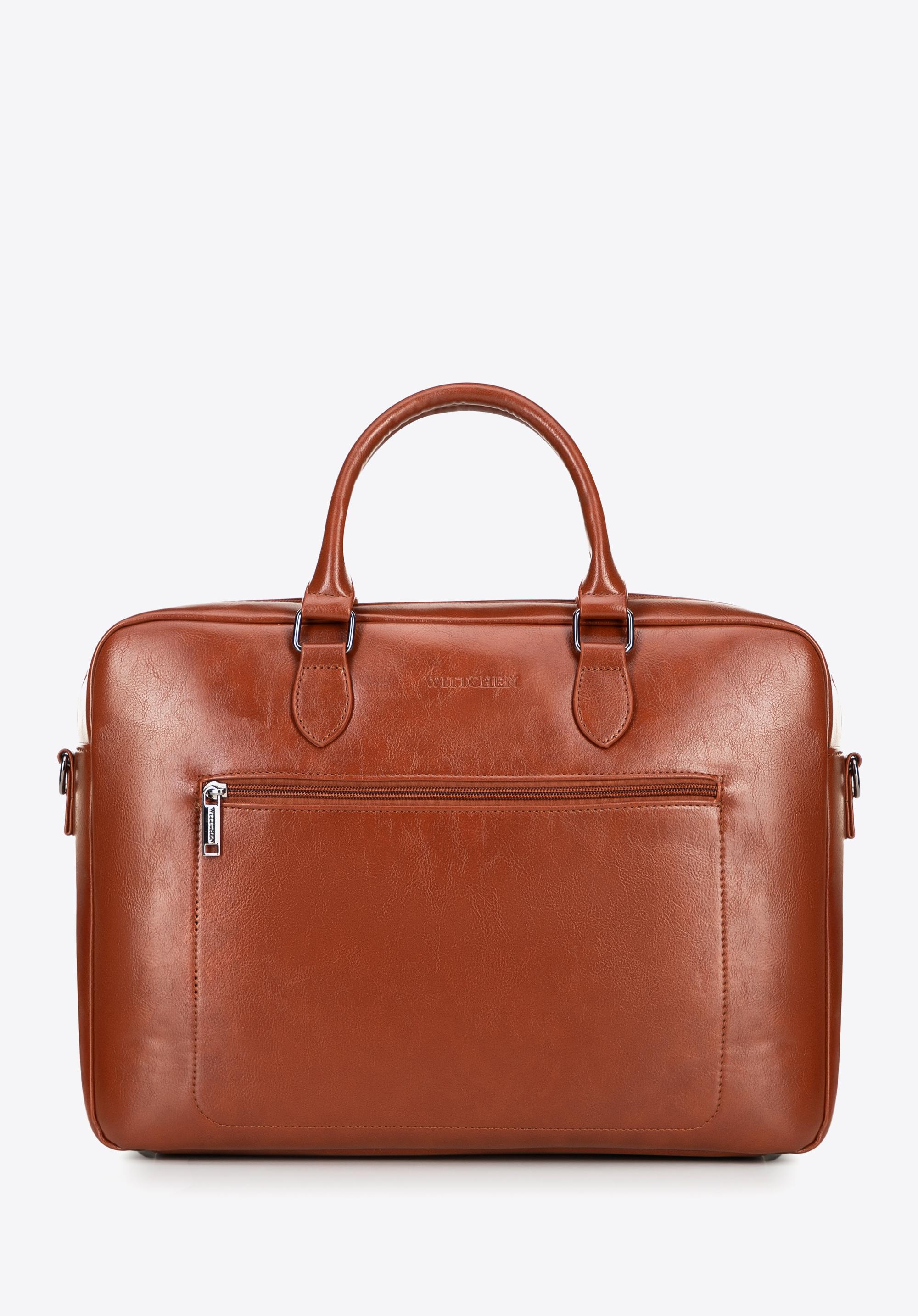 Męska torba na laptopa 16” z imitacji skóry brązowa