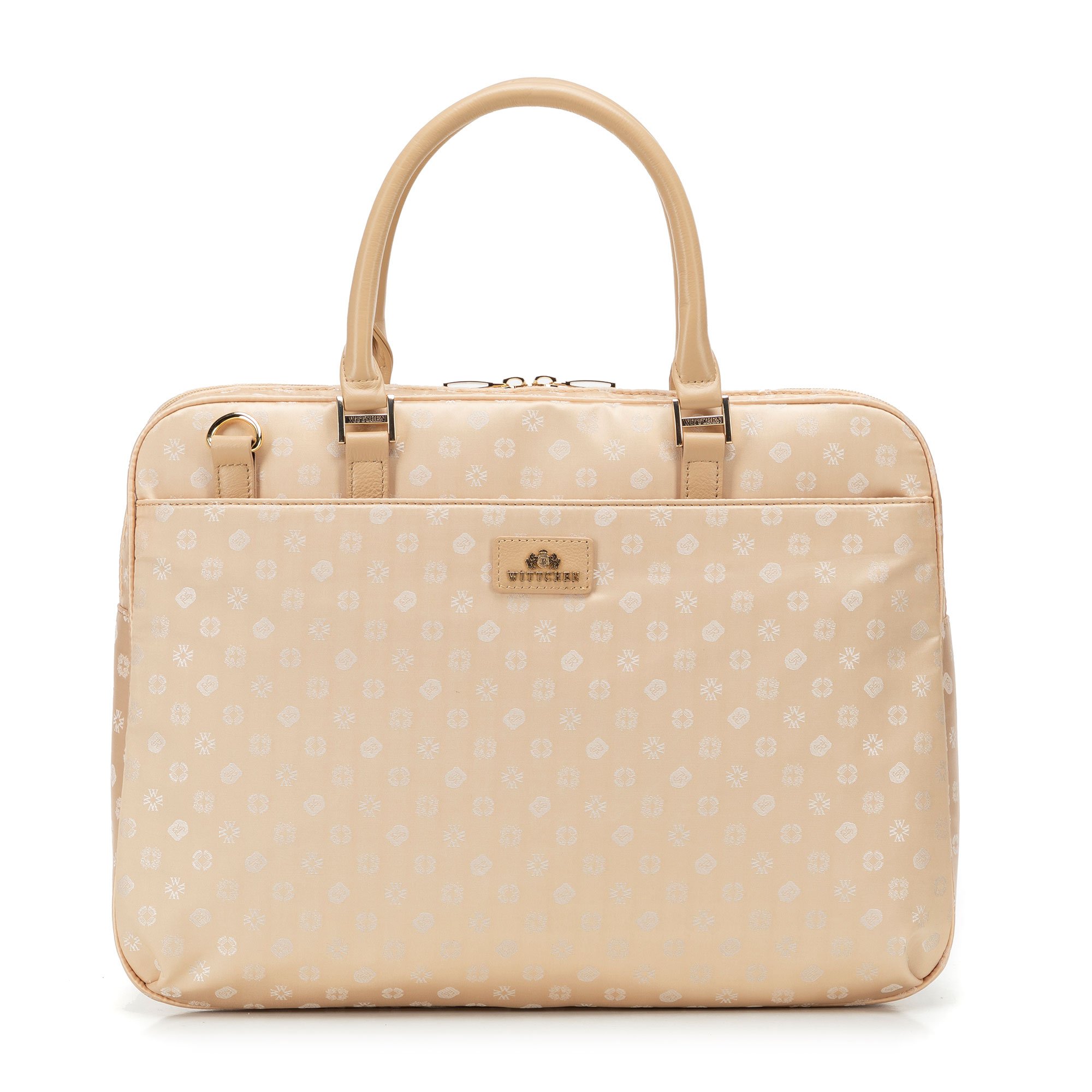 Damska torba na laptopa 14" z żakardu w monogram kremowa