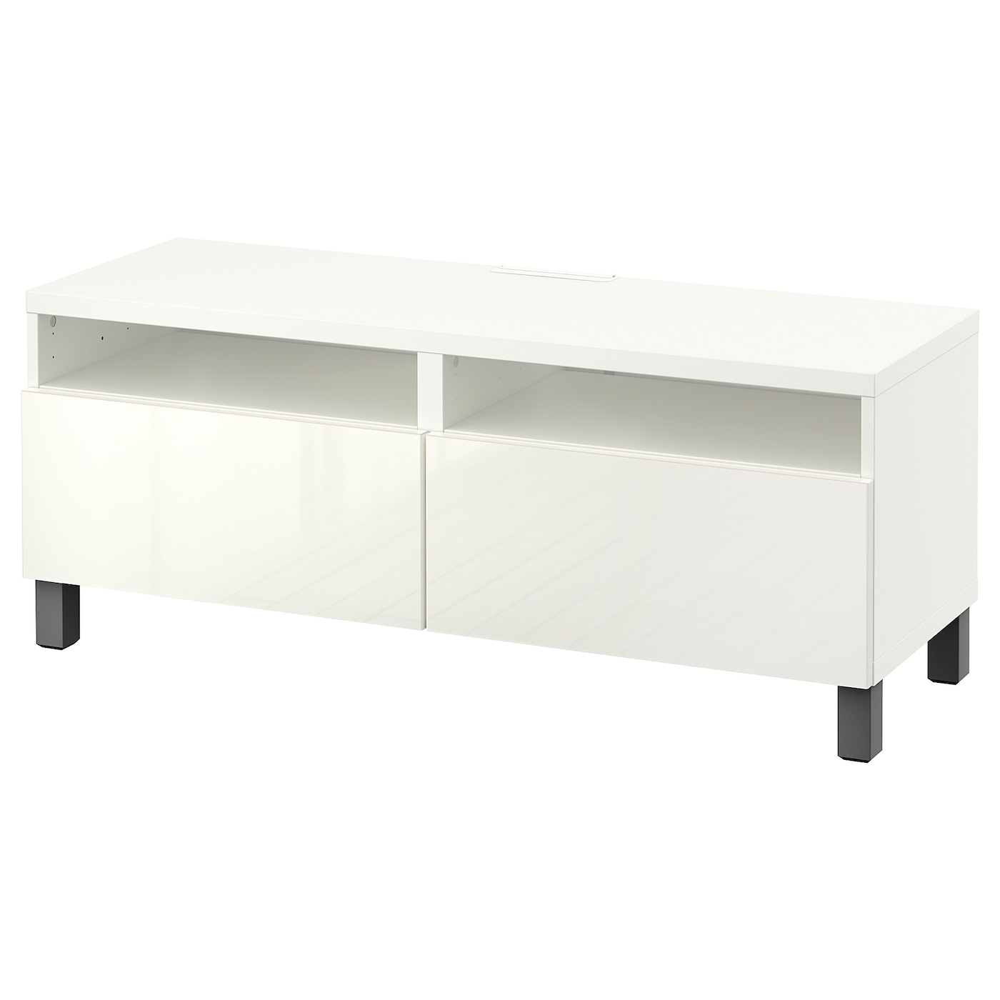 IKEA BESTÅ ława TV z szufladami, biały/Selsviken/Stubbarp ciemnoszary, 120x42x48 cm