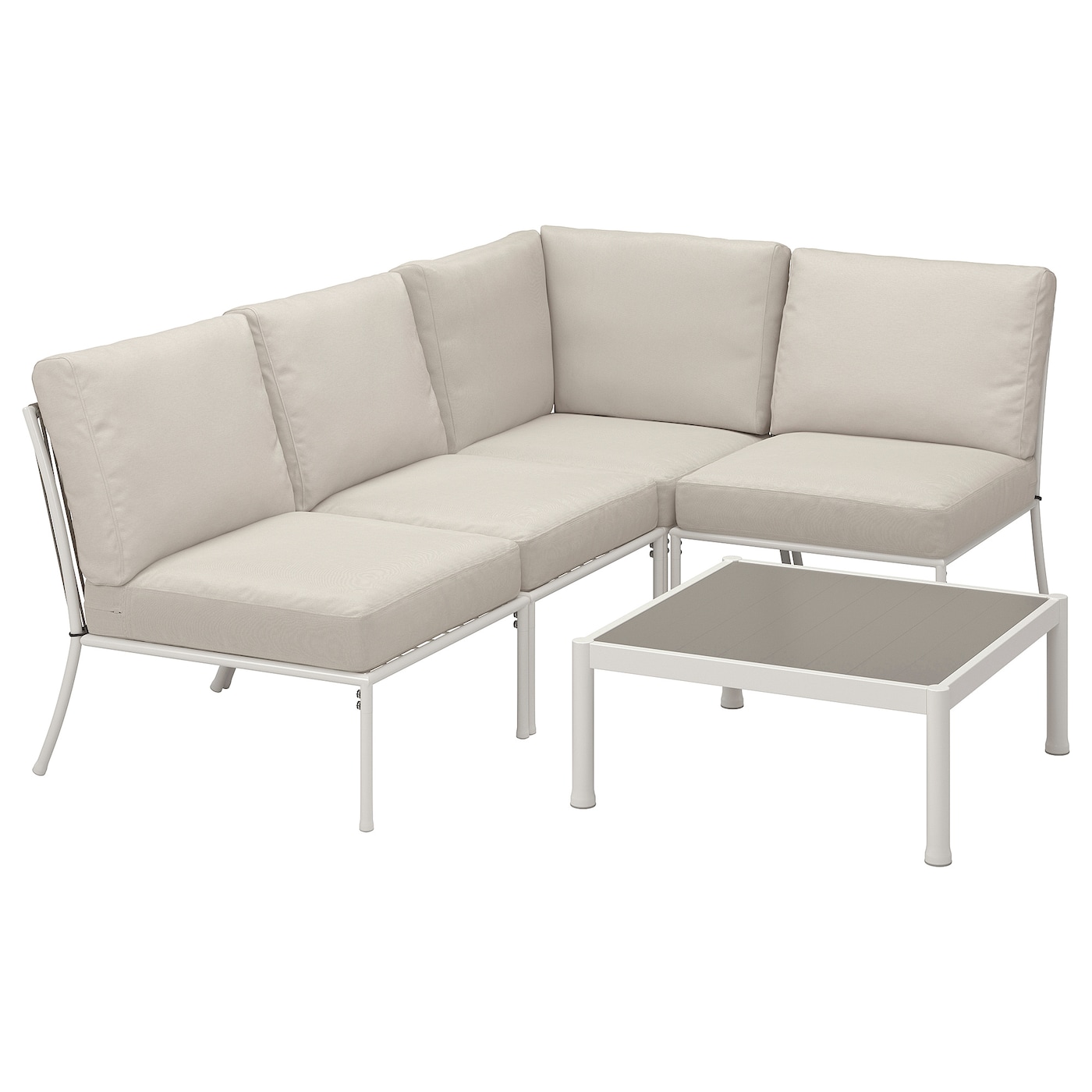 IKEA SEGERÖN 3-osobowy zestaw mebli, zewnętrzne biały/beżowy/Frösön/Duvholmen beżowy, Głębokość: 124 cm