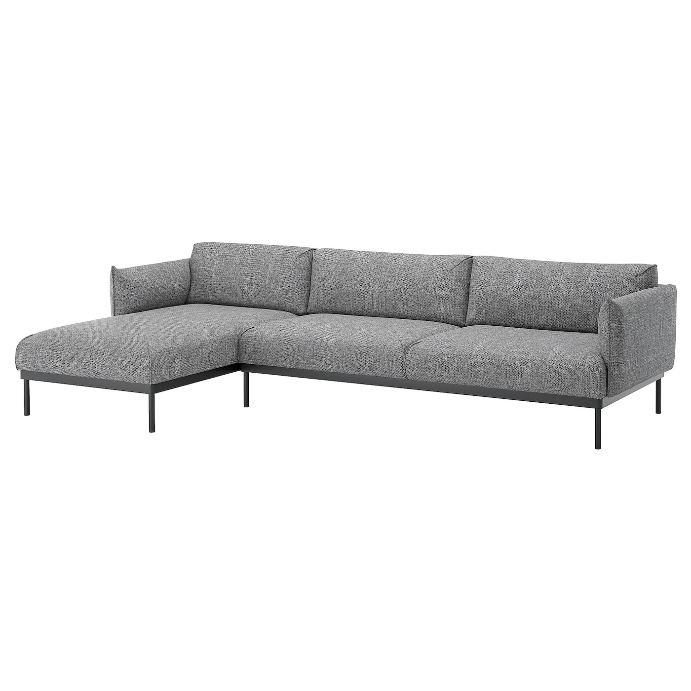 IKEA ÄPPLARYD sofa 4-osobowa z szezlongiem, Lejde szary-czarny, Wysokość podłokietnika: 72 cm