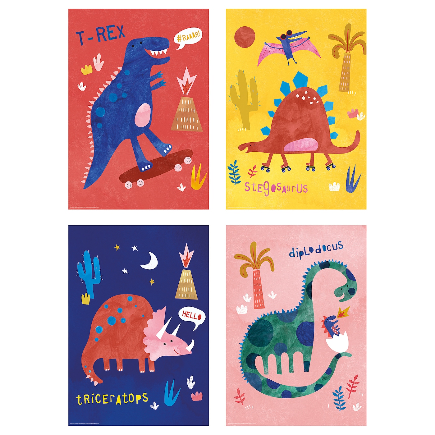 IKEA BILD Plakat, kolorowe dinozaury, 21x30 cm