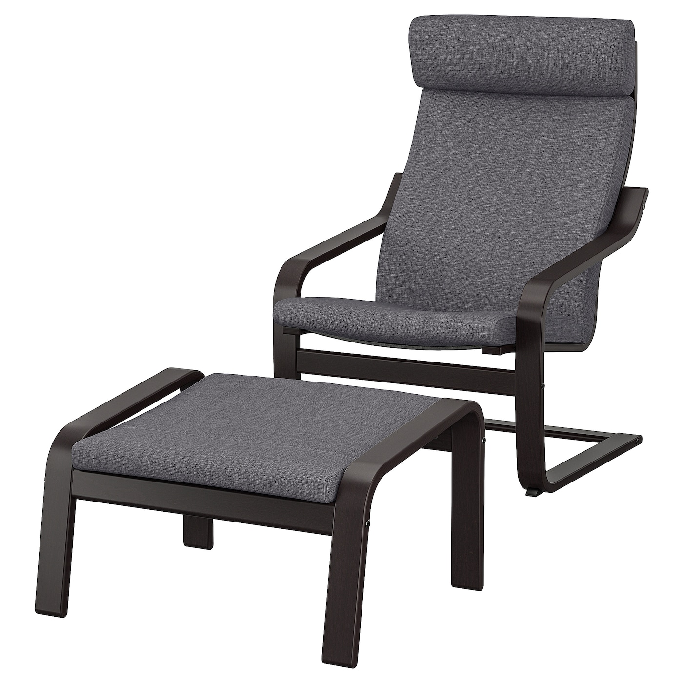 IKEA POÄNG fotel/podnóżek, czarnybrąz/Skiftebo ciemnoszary