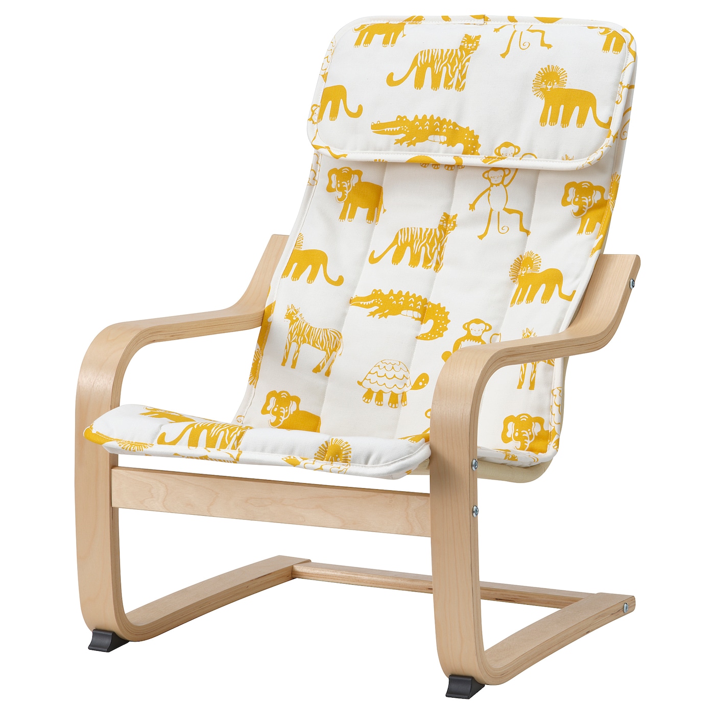 IKEA POÄNG fotelik dziecięcy, okl brzoz/Skogbo wzór zwierzęta, Szerokość: 47 cm