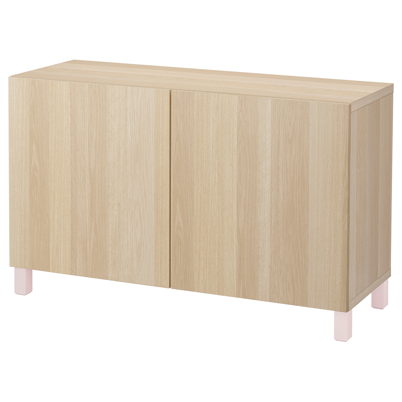 IKEA BESTÅ kombinacja z drzwiami, imitacja dębu bejcowanego na biało/Lappviken/Stubbarp różowy, 120x40x74 cm