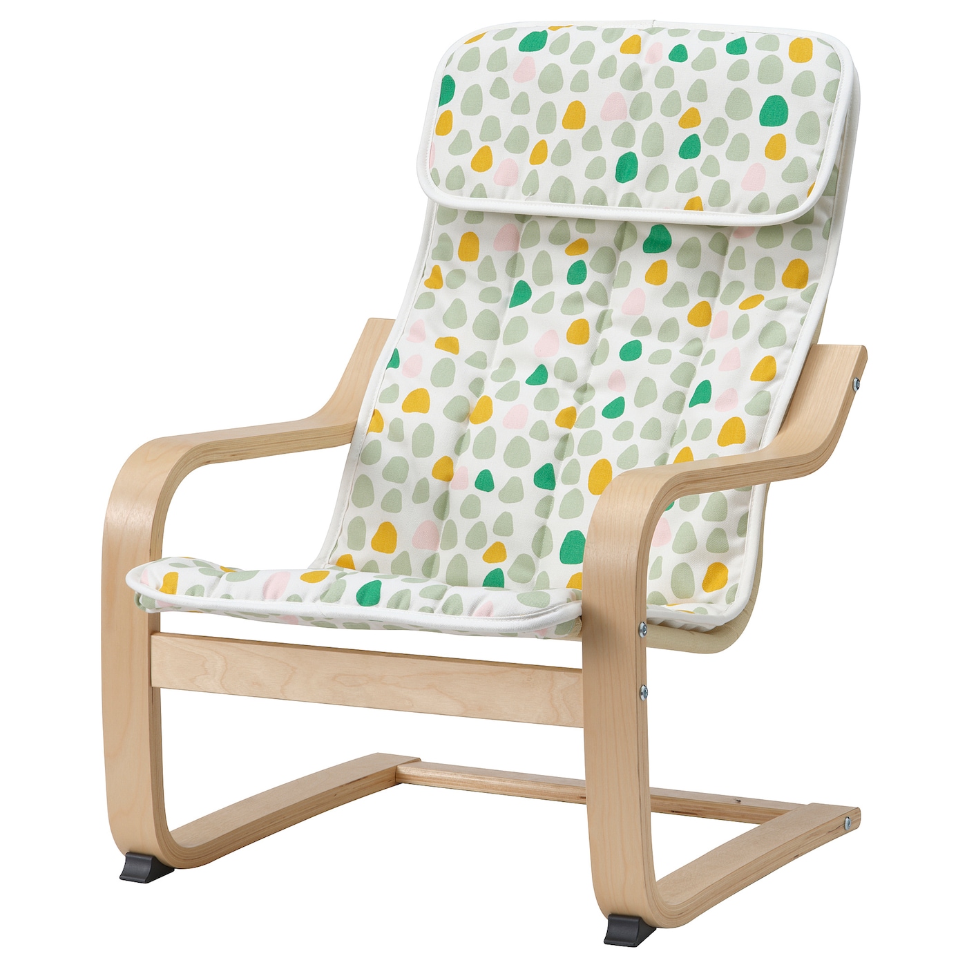IKEA POÄNG fotelik dziecięcy, okl brzoz/Ulvsby wzór w kropki, Szerokość: 47 cm