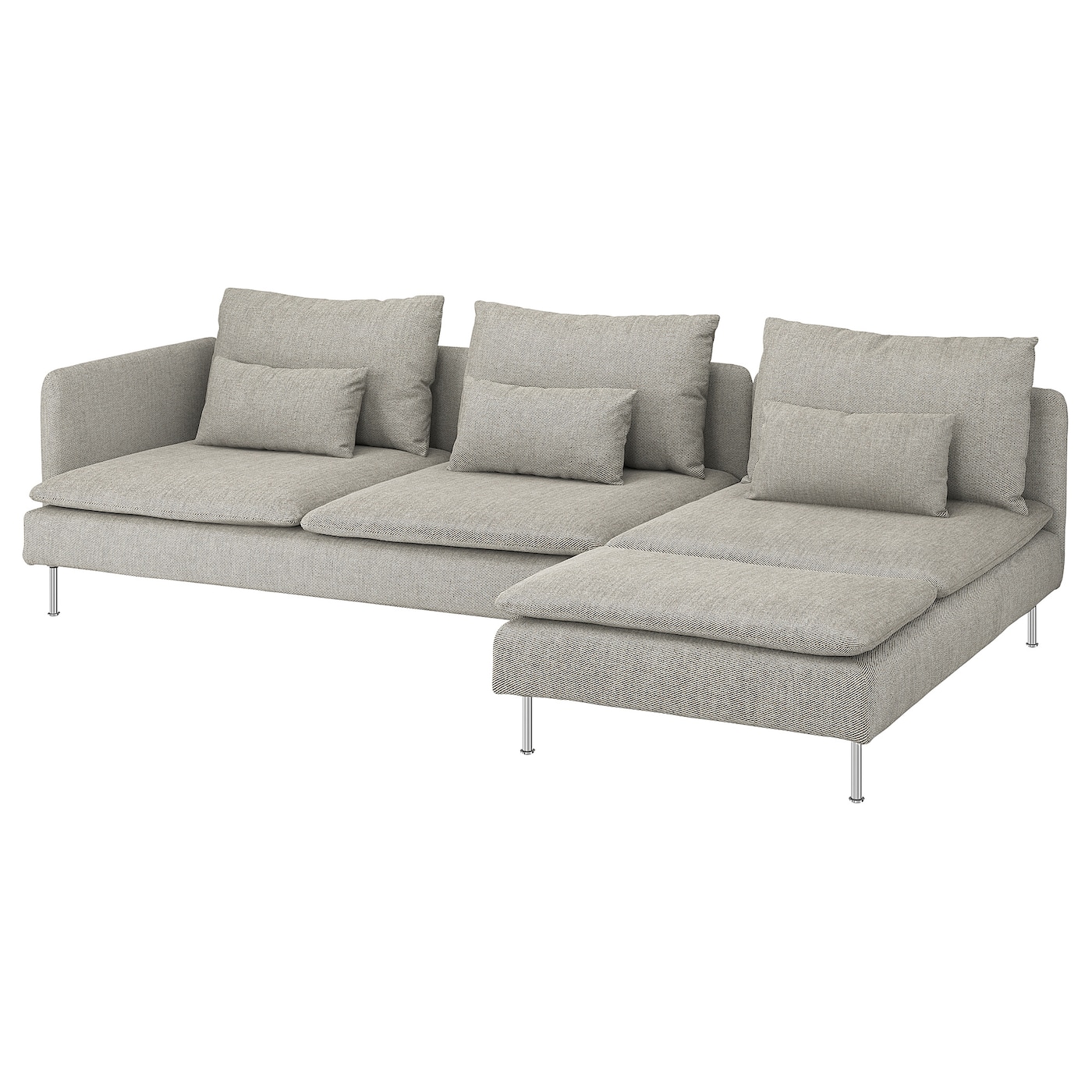 IKEA SÖDERHAMN sofa 4-osobowa, z szezlongiem i otwarty koniec/Viarp beż/brąz, Szerokość: 285 cm