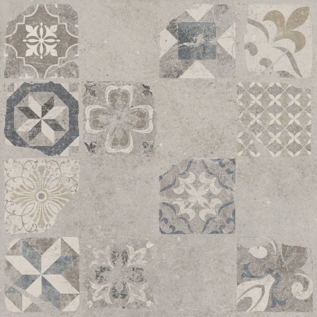 Gres szkliwiony VITORIA light grey patchwork mat 59,3x59,3 gat. I
