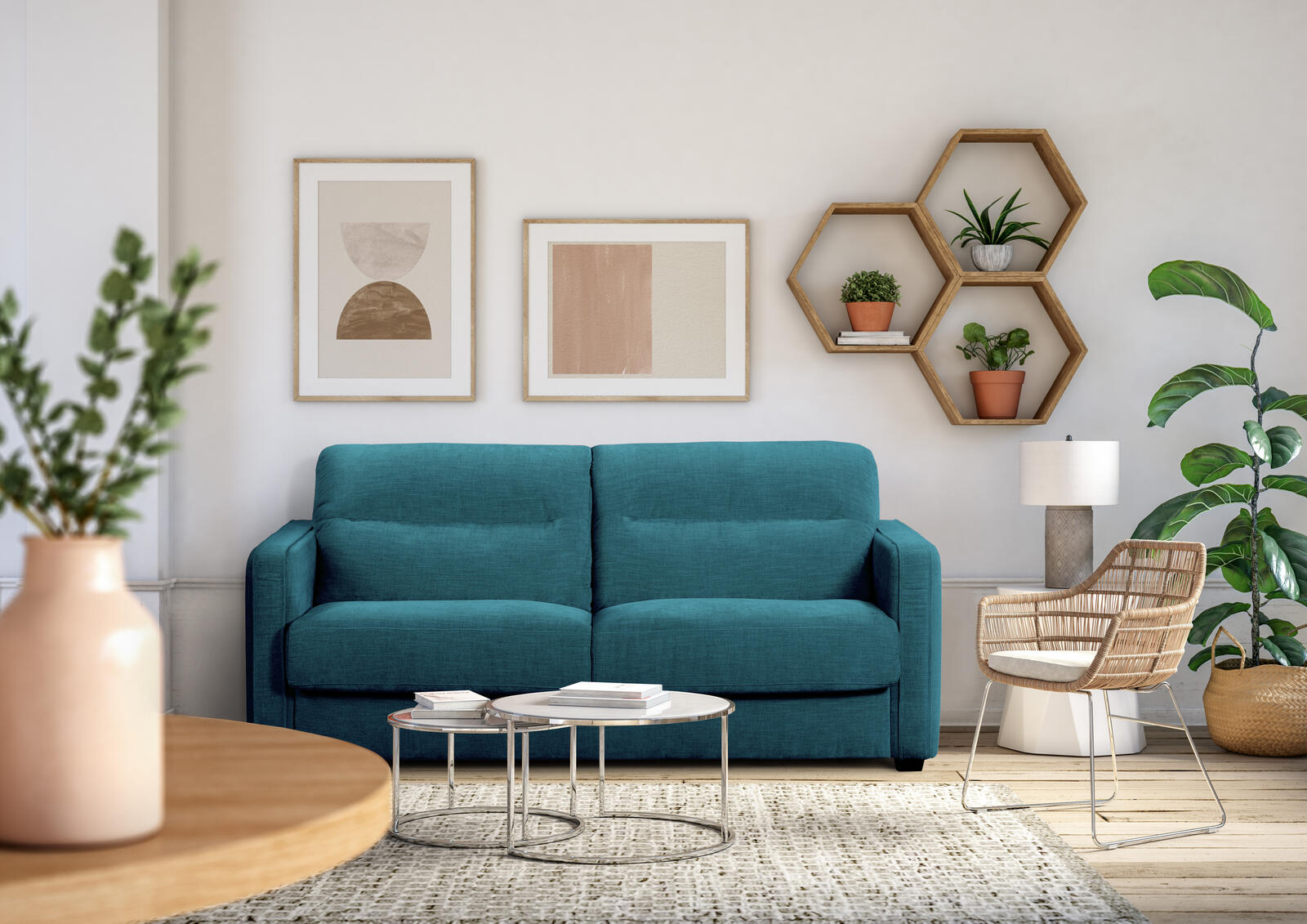 Tapicerowana sofa dwuosobowa Asteria turkusowa