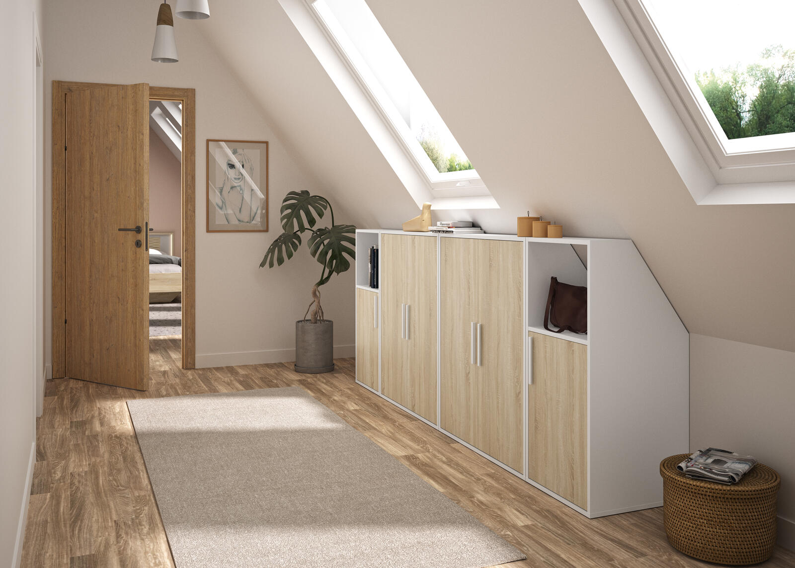 Komody pod sufitem w zestawie Under large oak