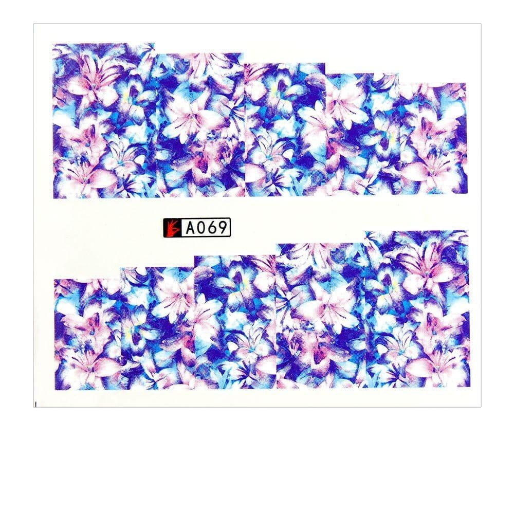 Naklejki wodne do paznokci arkusz 6,5 x 5,5 cm na 10 palców a Nr 069