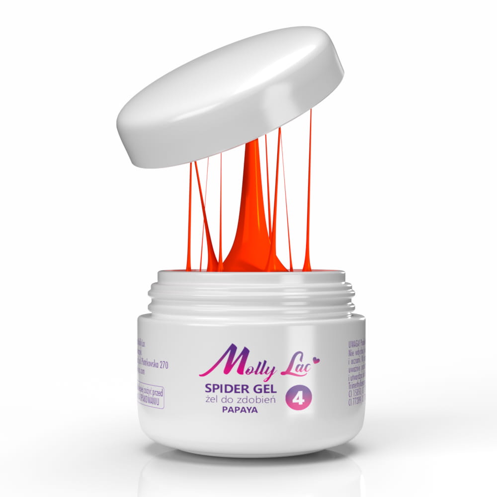 Żel do zdobień Spider Gel MollyLac Neonowy Papaya 3 ml Nr 4