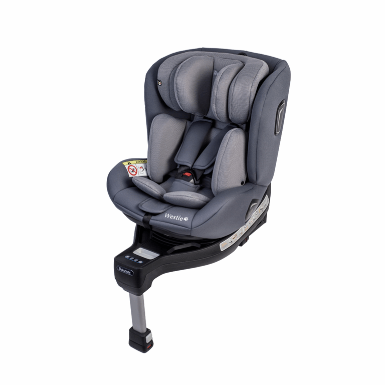 BabySafe Westie I-size - multimedialny, obrotowy fotelik samochodowy 0-4 lata, 0-18 kg, 40-105 cm-Szary