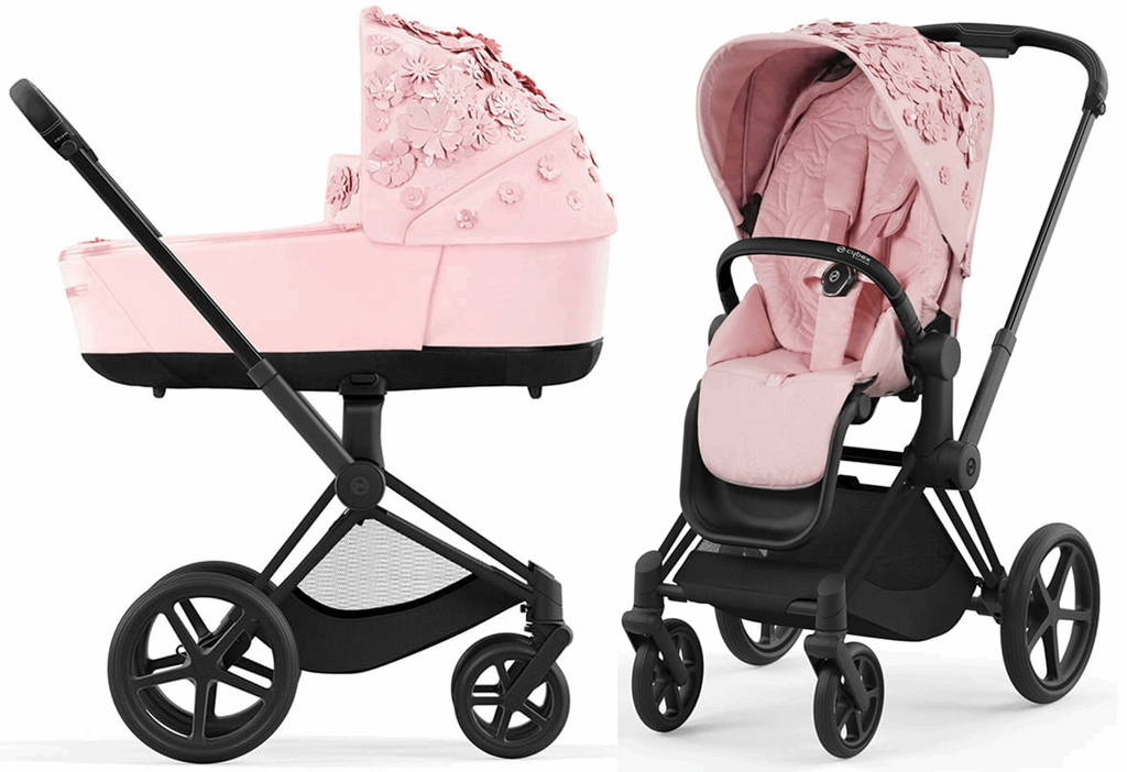 Cybex ePriam Fashion Collection - wózek głęboko-spacerowy z napędem elektrycznym-Simply Flowers Pale Blush-Rose Gold
