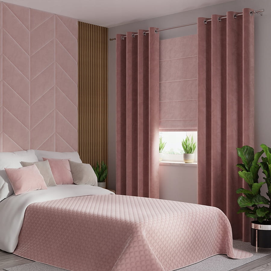 VELVI Zasłona gotowa na przelotkach 250x140 róż - idealna do salonu