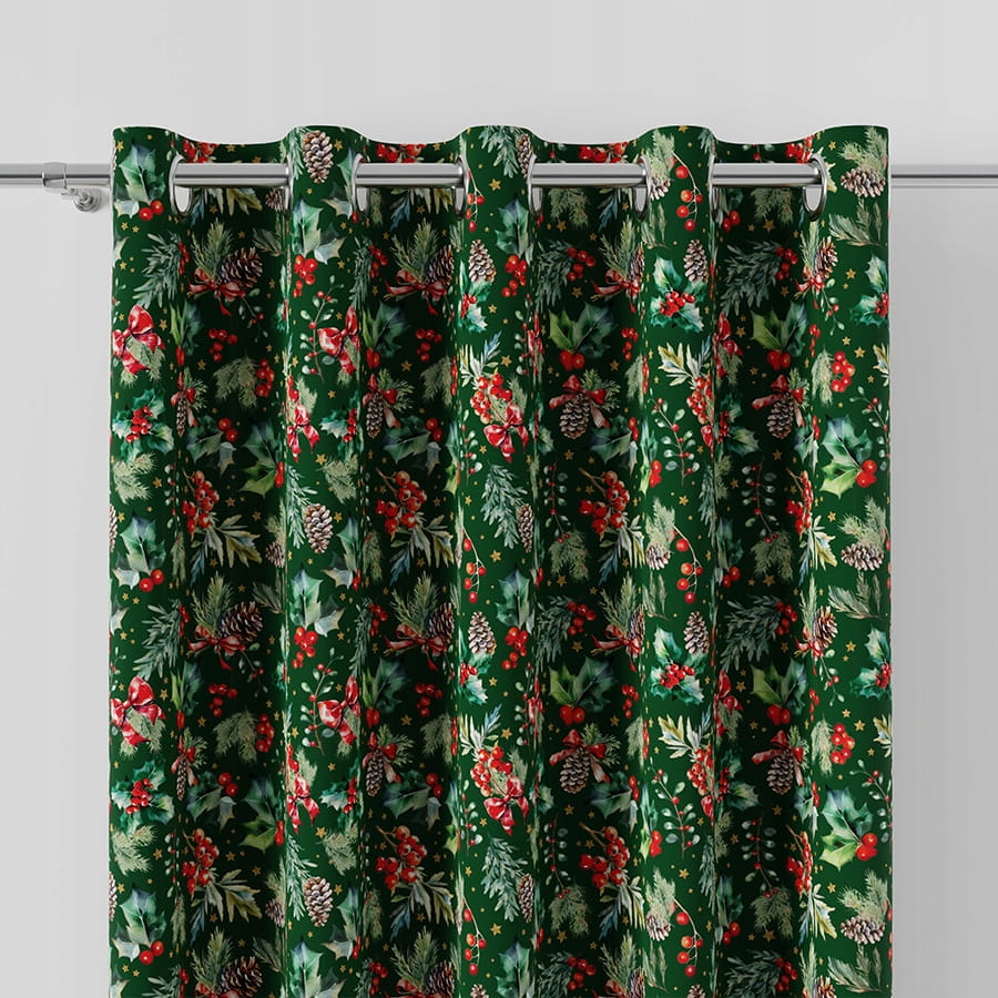 Świąteczna ZASŁONA GOTOWA NA PRZELOTKACH JARZĘBINA 230X130CM ŚWIĘTA -