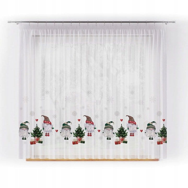 Firanka z Gnomem 140x200 z taśmą świąteczna - elegancka dekoracja