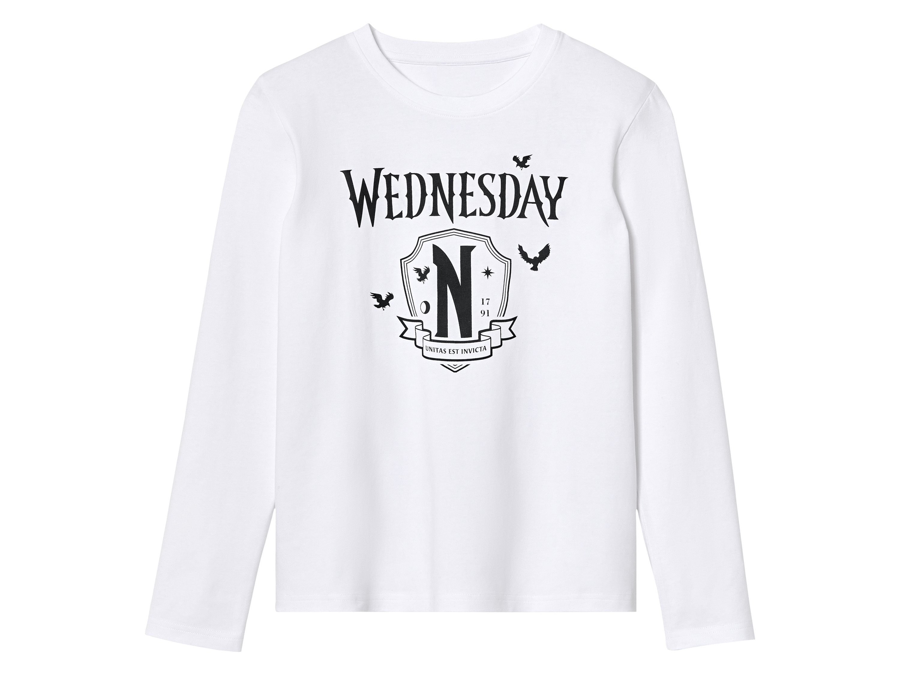 Koszulka dziecięca bawełniana z długim rękawem z kolekcji Wednesday Biały, 134/140