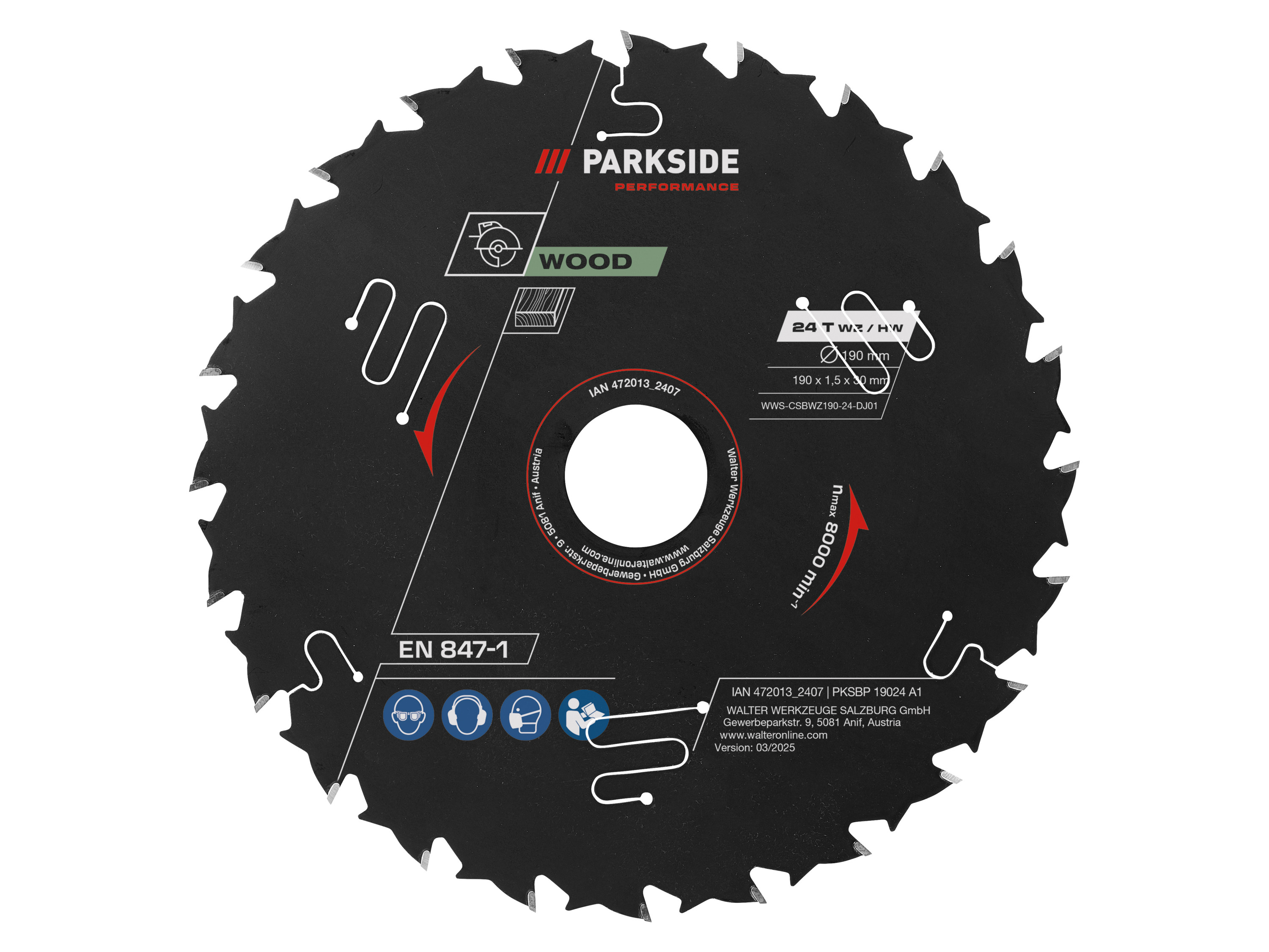 Parkside Performance Tarcze do pił tarczowych Pksbp 19024 A1/Pksbp 19048 A1/Pksbp 19060 A1 190 mm drewno 24 zęby