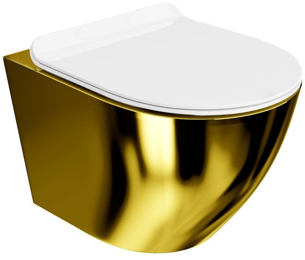 Darmowa Dostawa - Zestaw miska + deska wolnoopadająca wisząca bez kołnierza biały-złoty połysk LaVita Sofi Slim Gold/White 5900378314660