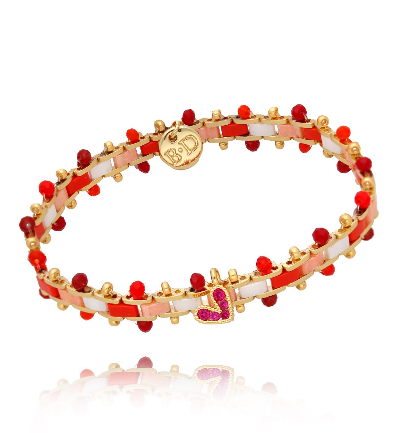 Bransoletka czerwono kremowa z sercem Marigold BBI0012