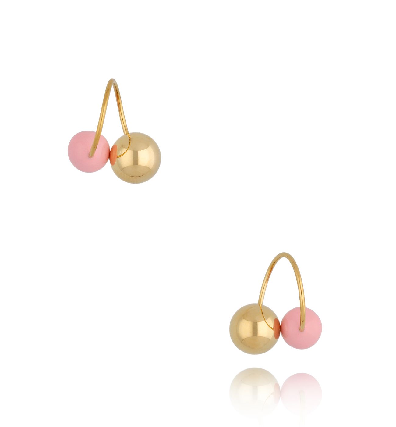 Kolczyki z kulkami i różową emalią Enamel Balls - By Dziubeka