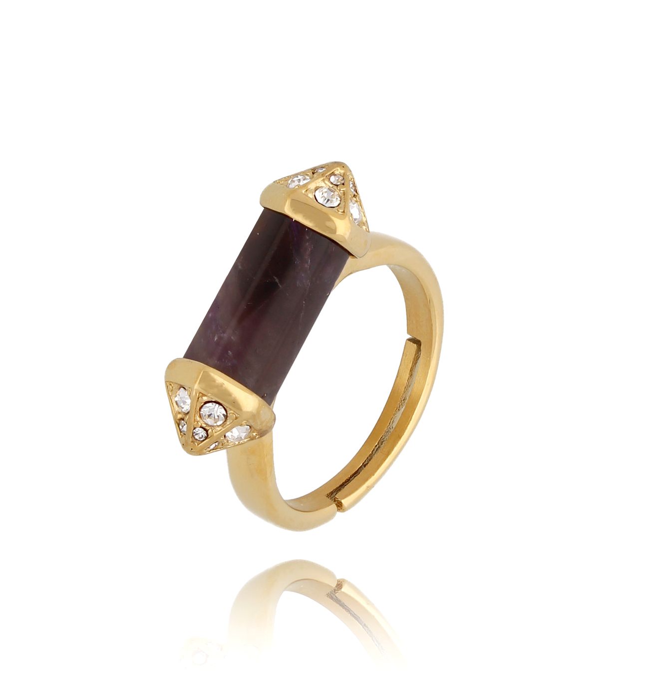 Pierścionek z ametystem i cyrkoniami Cristal Stone PLB0037 - By Dziubeka