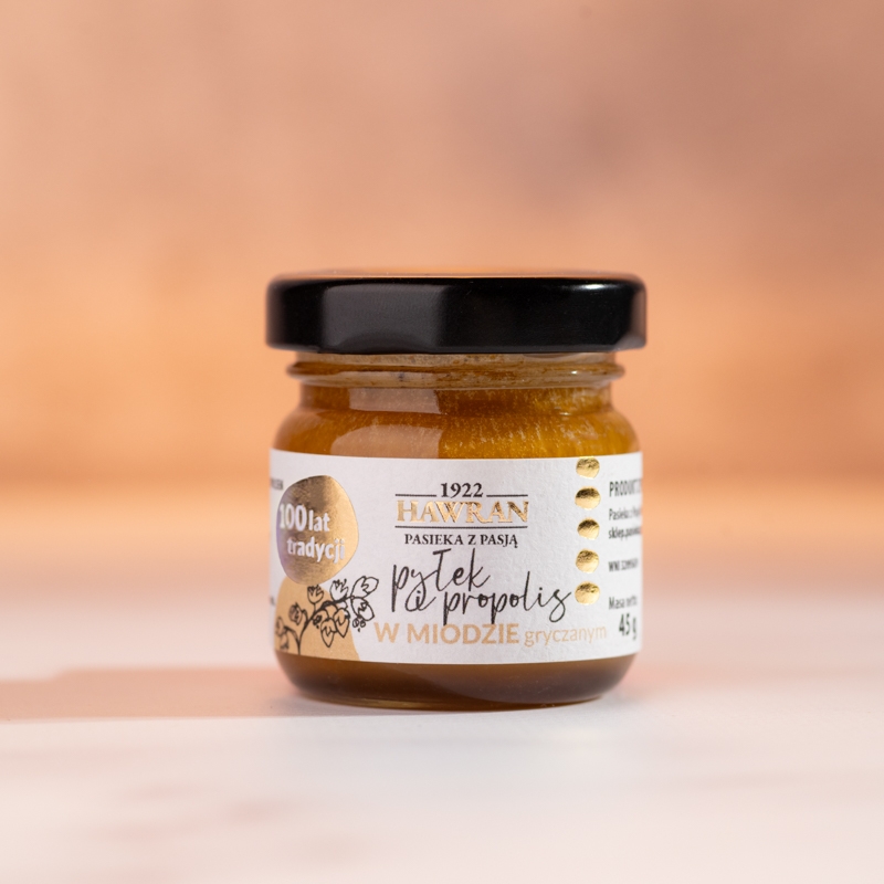 Pyłek i propolis w miodzie gryczanym 45g - Pasieka z Pasją Hawran