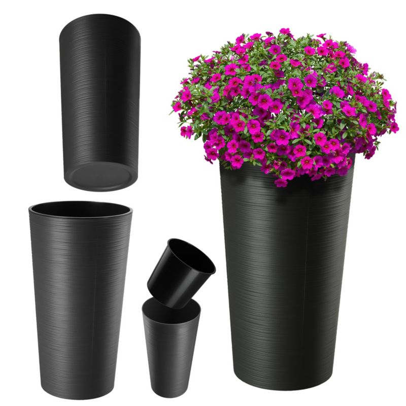 Doniczka KADAX Donica Na Kwiaty 57cm Osłonka Z Wkładem Kwietnik Plastikowa Grafit 1 szt.