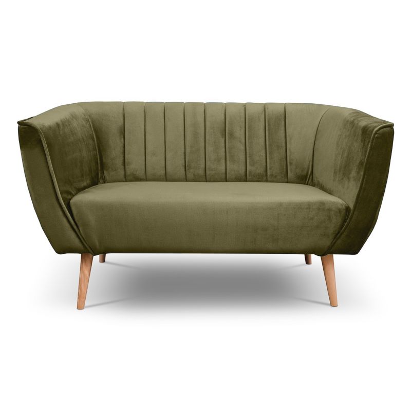 Sofa dwuosobowa z przeszyciami Bettso Pik nowoczesny na drewnianych nogach oliwkowy 1szt.