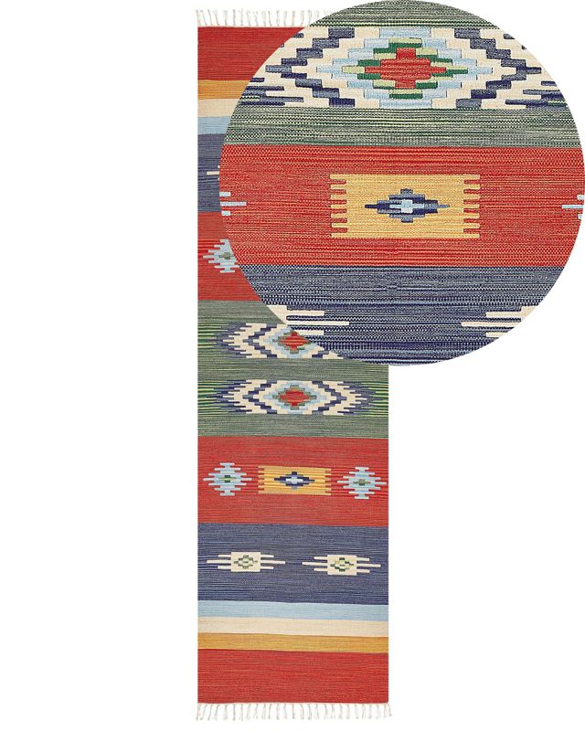 Dywan bawełniany kilim 80 x 300 cm wielokolorowy Kamaris 1 szt.