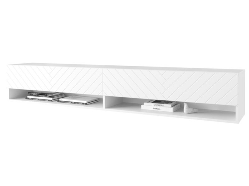 Szafka RTV MINIO go for it ANNE 180 cm biały/biały MDF wzór jodełki M3 z oświetleniem LED 1 szt.