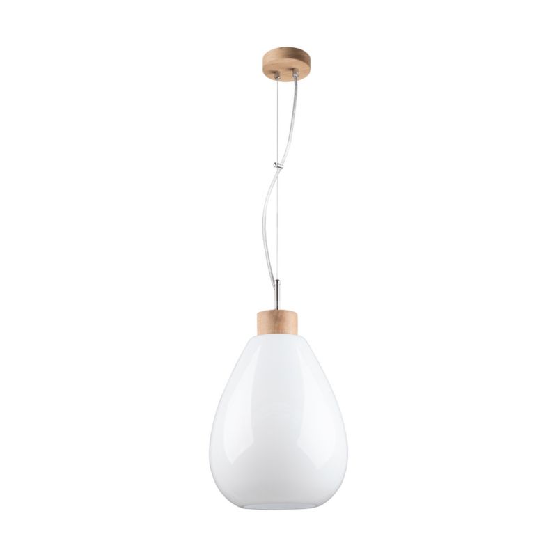 Drewniana Lampa Wisząca SPOT Light 1xE27 Max.60W Dąb Olejowany FSC z Białym Szklanym Kloszem, Polski Producent, 1szt.