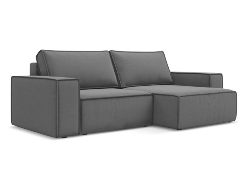 Narożnik prawostronny z funkcją spania Makamii Kimo z weluru 257x148 cm szary 1 szt.