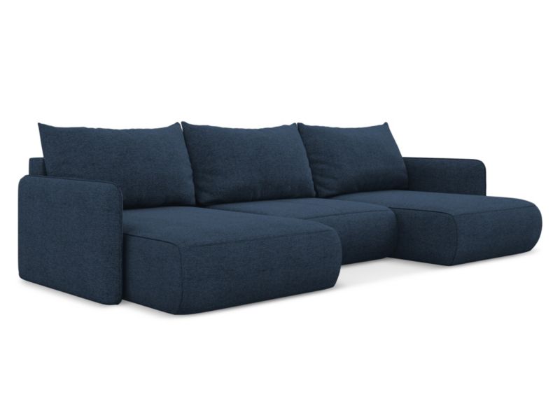 Sofa panoramiczna z funkcją spania Makamii Nanea z tkaniny szenilowej 290x148 cm królewski niebieski 1 szt.