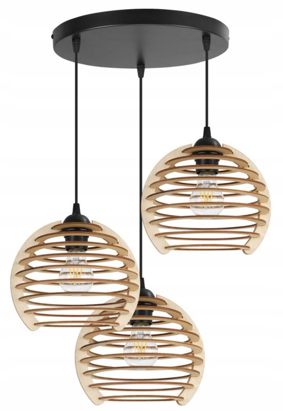 Lampa sufitowe wisząca Light Home LH Timber 3x E27 60W okrągła czarny 1szt.