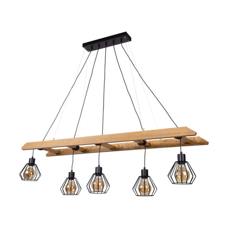 Drewniana Lampa Wisząca SPOT Light 5xE27 Max.60W Drewno Sosnowe Brązowe FSC z Czarnymi Kloszami, 1 szt.