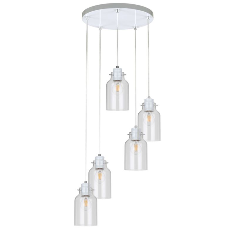 Lampa Wisząca SPOT Light 5xE27 Max.60W Subtelna Biel w Połączeniu z Transparentnym Szkłem, 1 szt.