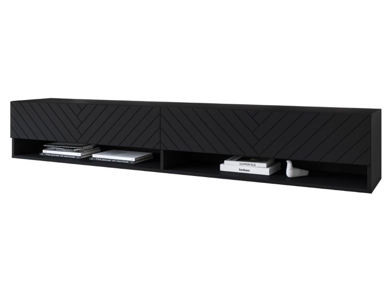 Szafka RTV MINIO go for it ANNE 180 cm czarny/czarny MDF wzór jodełki M3 z oświetleniem LED 1 szt.
