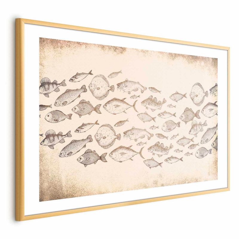 Plakat Artgeist Subtelne rybki 90x60 cm z ramą złotą 1 szt