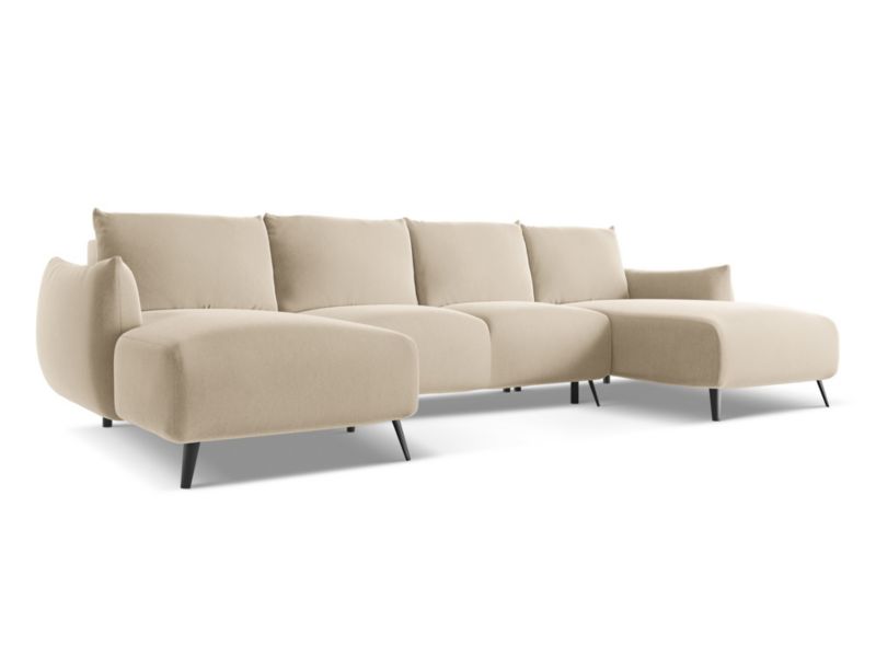 Sofa panoramiczna z funkcją spania Makamii Malie z weluru 317x162 cm jasny beż 1 szt.