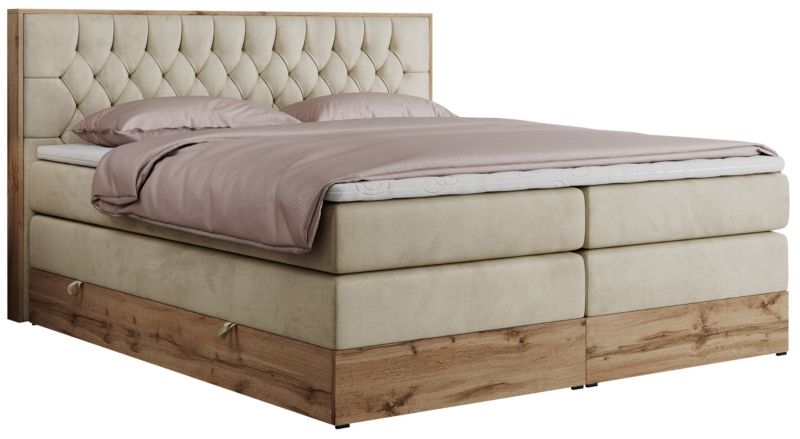 Łóżko kontynentalne MKS Meble AMORE KING 200x200 H4 beżowy welwet 1szt.