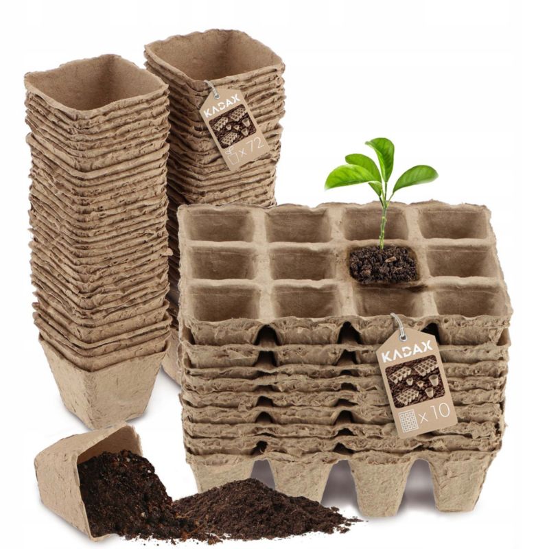 Doniczki KADAX Torfowe Rozsadowe Na Rozsady Sadzonki 5,5cm 72szt + 10x12szt