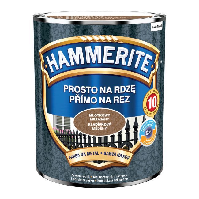 Farba do metalu Hammerite Prosto Na Rdzę młotkowy miedziany 0,7 l