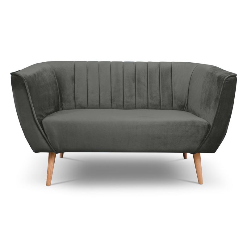 Sofa dwuosobowa z przeszyciami Bettso Pik nowoczesny na drewnianych nogach ciemnoszary 1szt.
