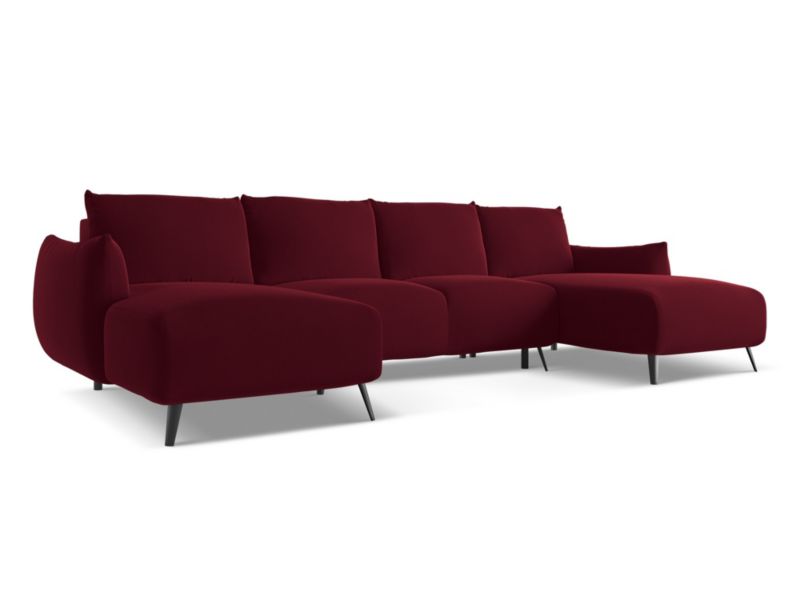 Sofa panoramiczna z funkcją spania Makamii Malie z weluru 317x162 cm burgundowy 1 szt.
