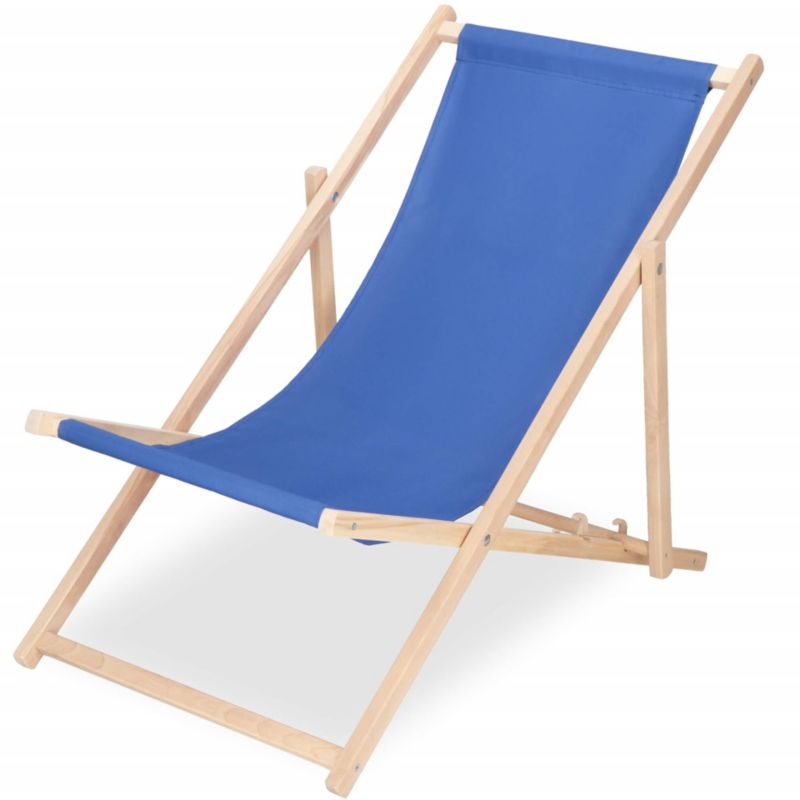 Leżak plażowy składany, drewniany z niebieskim materiałem 1 szt.